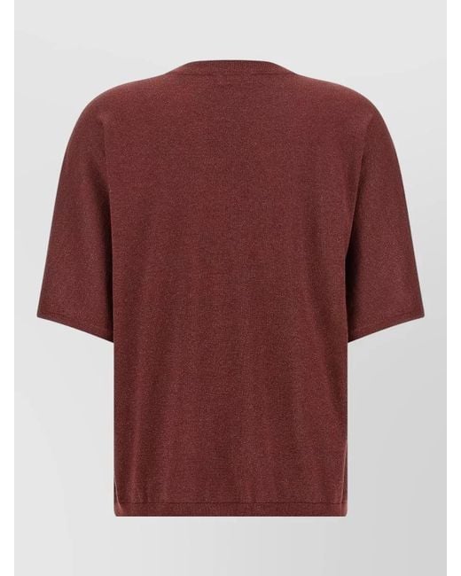 Brunello Cucinelli Red Sparkling Crew Neck Cashmere Silk Sweater