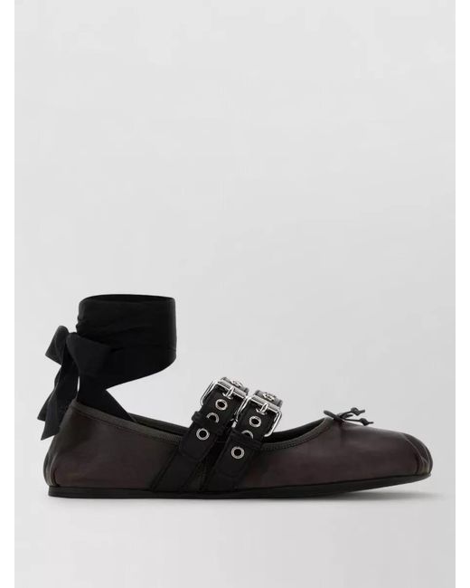 Miu Miu Black Leather Ballerina Shoes