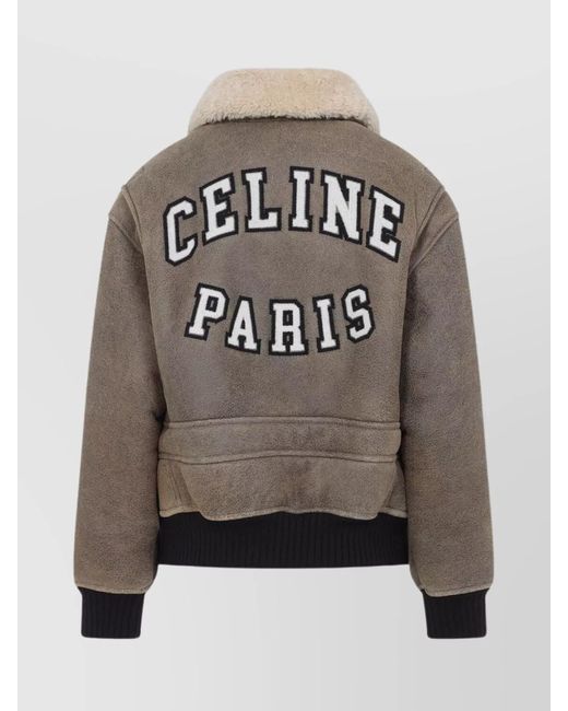 Céline Gray Aviator Jacket With Shearling Lining