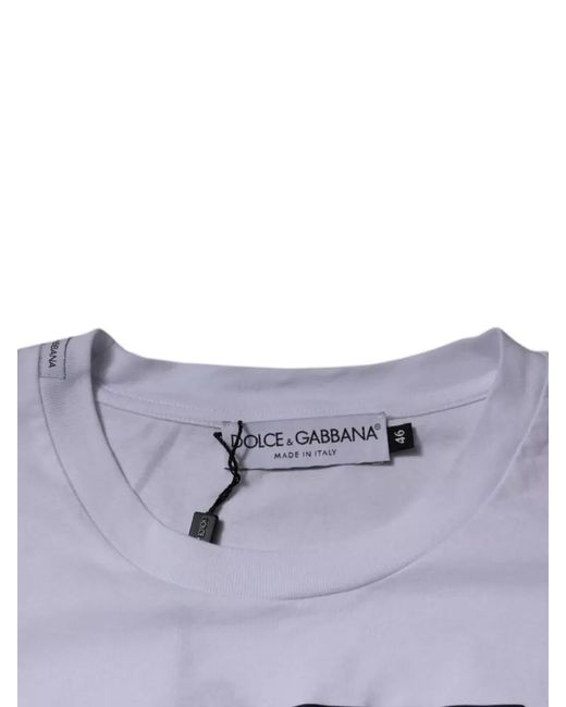 Dolce & Gabbana Blue Cotton Logo-Print Crew-Neck T-Shirt for men