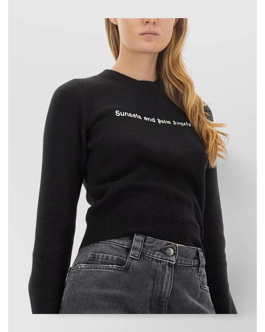 Palm Angels Black Cashmere Cropped Knitted Jumper