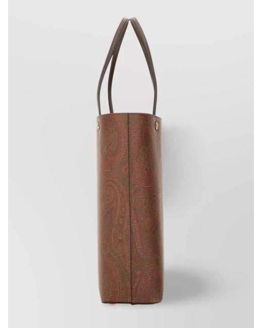 Etro Brown Leather Paisley-Print Tote Bag for men