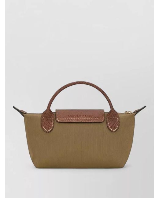 Longchamp Brown Mini Pouch Handle Flap Recycled Canvas