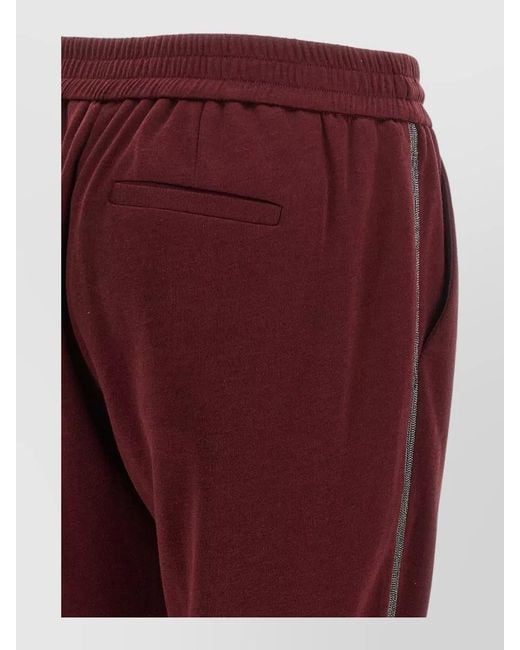Brunello Cucinelli Red Monile Detail Track Joggers Cotton Silk