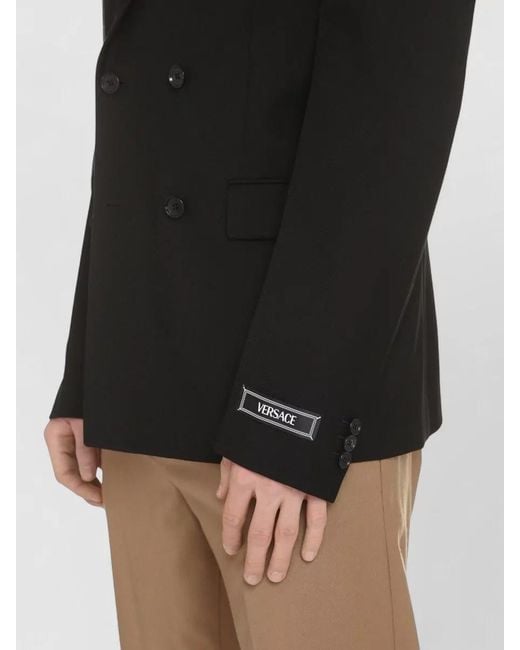 Versace Black Wool Blazer Double Breasted Tailored Cut for men