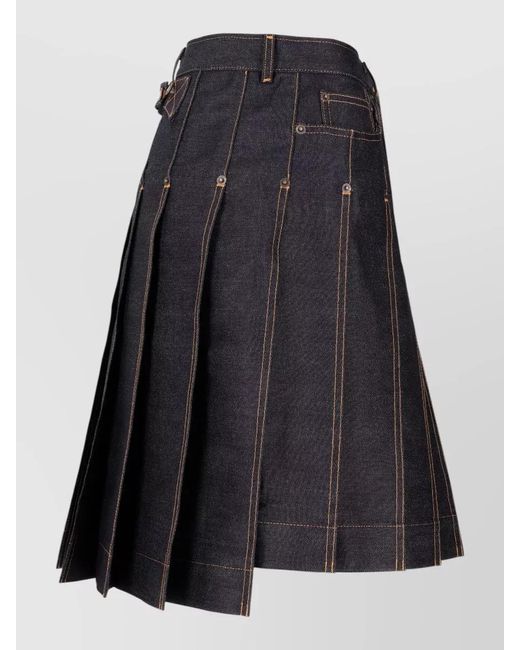 Thom Browne Black Bermuda Length Five Pocket Pleated Denim Skirt