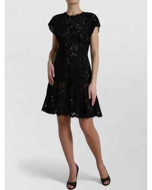 Dolce & Gabbana Black Floral Lace Cotton A Line Mini Dress