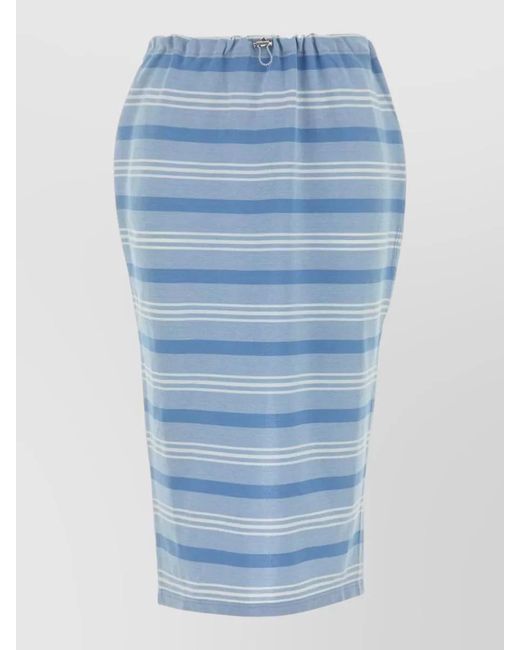 Prada Blue Embroidered Piquet Midi Skirt Striped Waistband