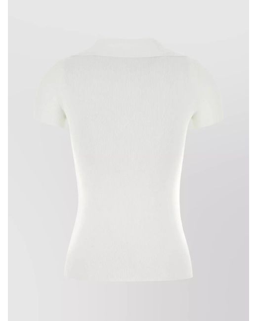 Balenciaga White Ribbed V-Neck Short-Sleeve Polo Shirt