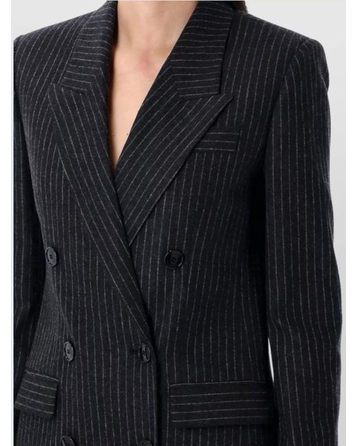 Isabel Marant Blue Striped Double-Breasted Wool-Blend Blazer