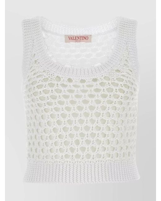 Valentino Garavani White Mesh Cropped Tank Top