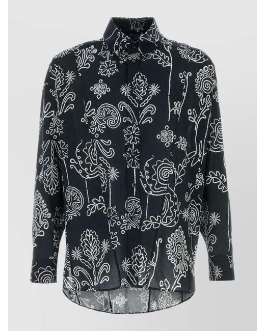 Giorgio Armani Gray Cotton Shirt Long Sleeves Floral Pattern for men