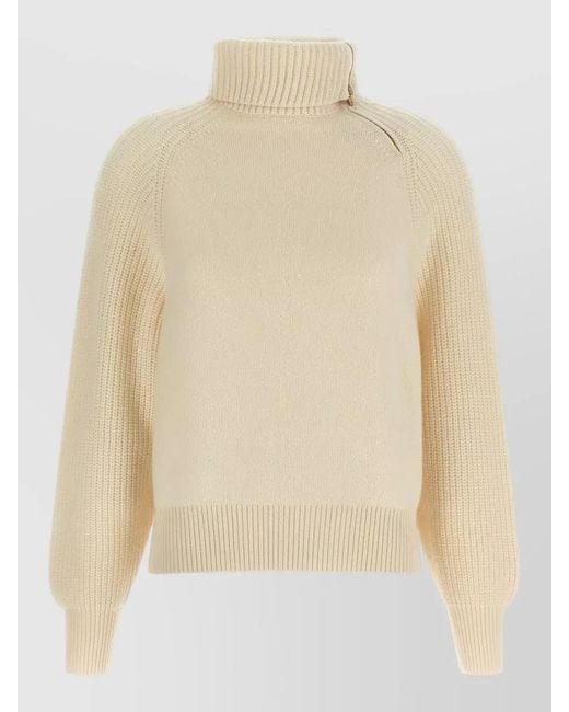 Agnona Natural Cashmere Ribbed High-Neck Zip Sweater