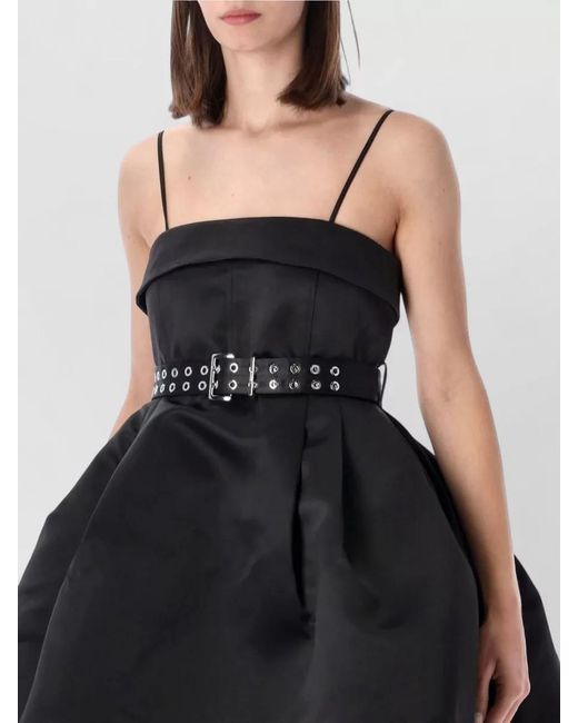 Ganni Black Satin Belted Mini Dress