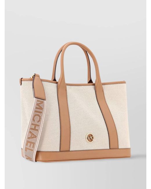 Michael Kors Natural Voyager Canvas And Leather Tote Bag