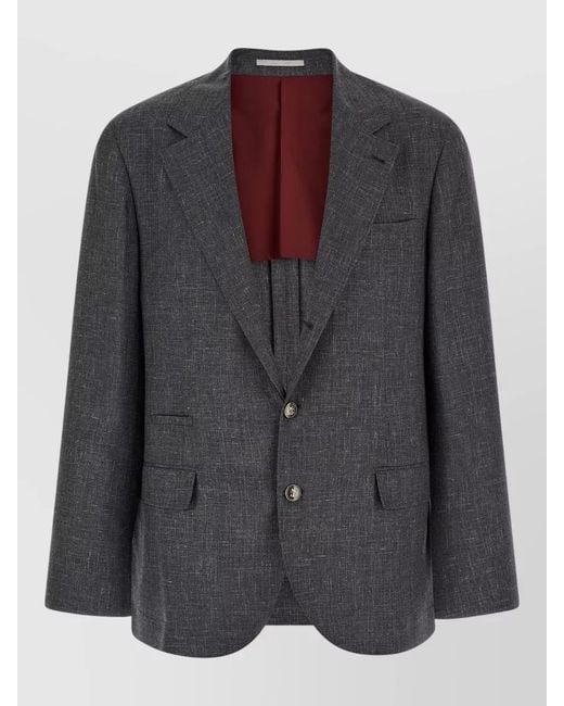 Brunello Cucinelli Black Silk Blend Deconstructed Suit Jacket for men