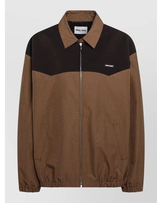 Miu Miu Brown Collared Jacket Two Tone Elasticated Design