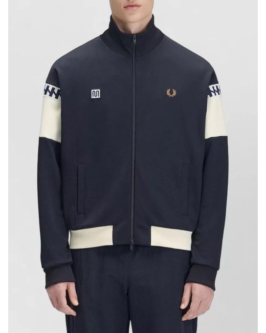 Fred Perry Blue Knit Sweater Contrast Panels High Collar for men