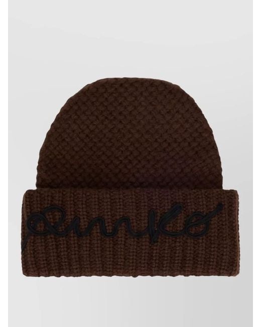 Pinko Brown Logo Embroidered Knit Beanie Cuff Detail