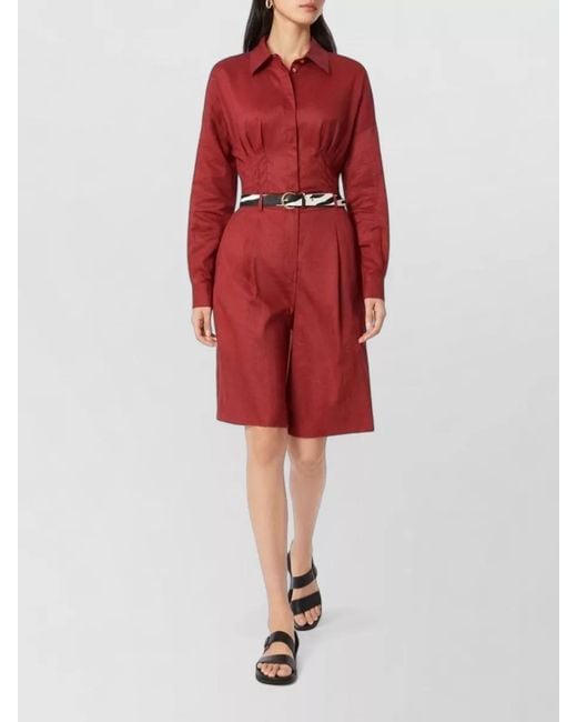 Max Mara Red Linen Wide-Leg Shorts
