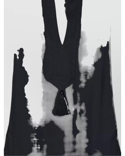 Tory Burch Black Cotton Voile Tunic Tassels Side Slits