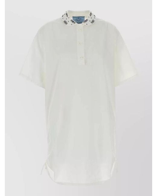 Prada White Poplin Polo Dress Relaxed Fit Drawstrings