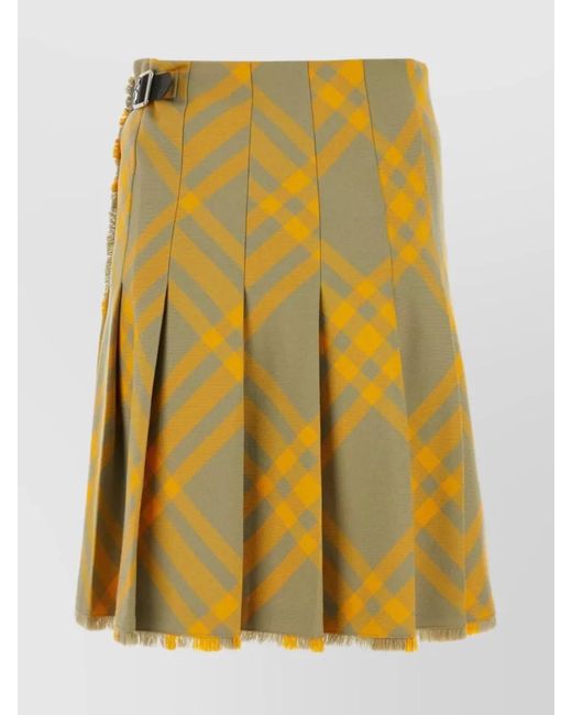Burberry Yellow Checked Wool Blend Wrap Skirt