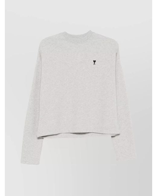 AMI White Cotton Sweatshirt With Crew Neck And Long Sleeves