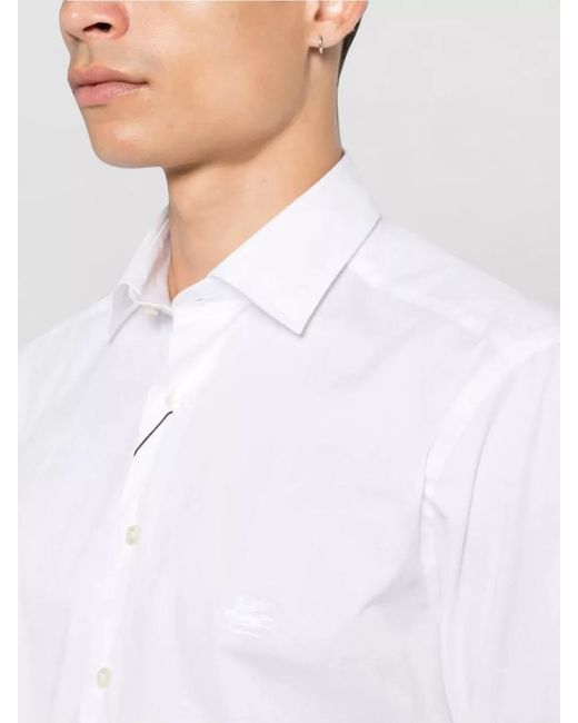 Etro White Roma Logo Shirt Regular Fit Long Sleeves for men