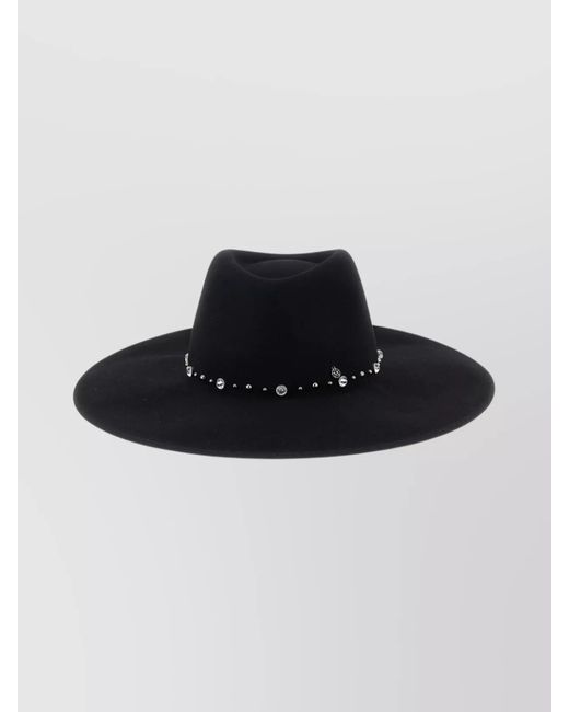 Maison Michel Black Wide Brim Hat Embellished Band