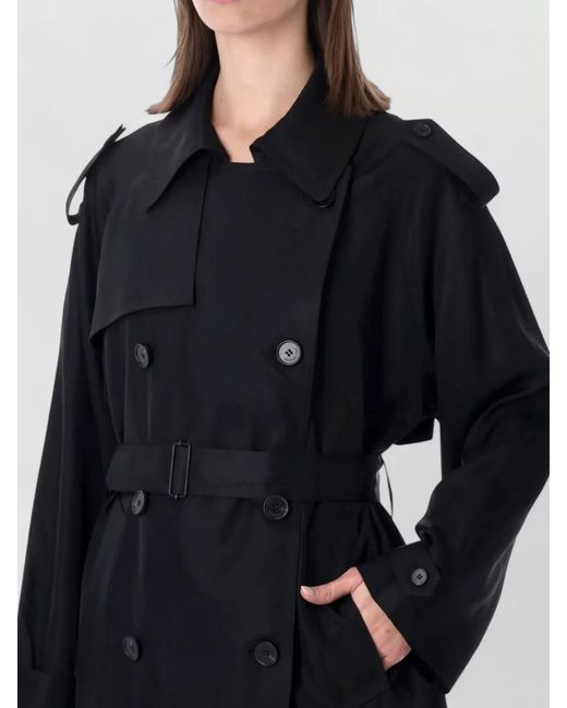 Frankie Shop Black Veyron Twill Trench Coat Belted
