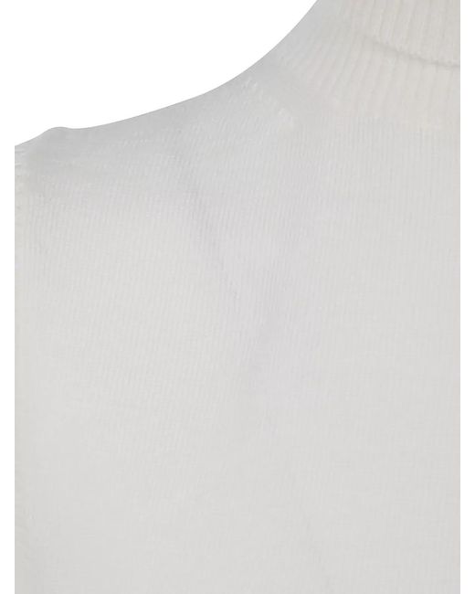 Sportmax White Sleeveless Turtleneck Knit Top Ribbed Hem