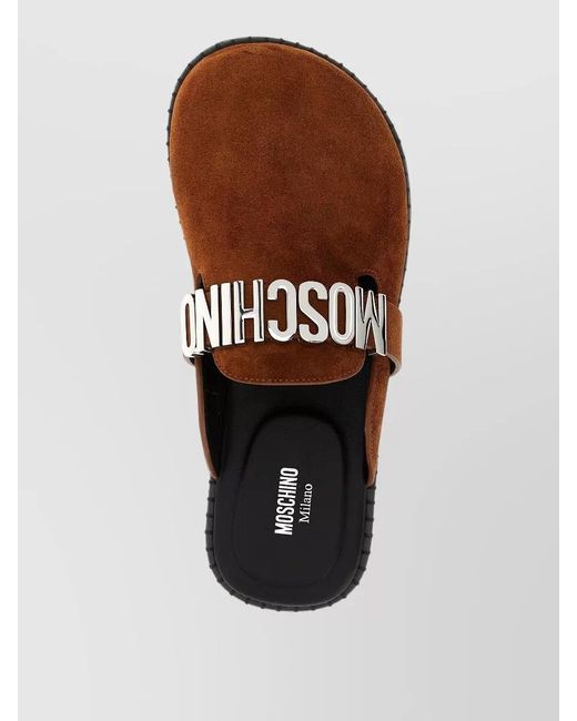 Moschino Brown Suede Open Toe Flat Sole Slides
