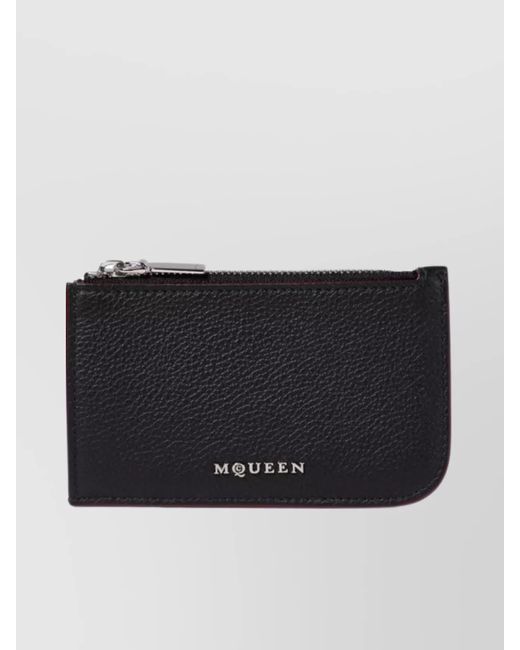 McQueen Black Leather Logo Print Cardholder for men