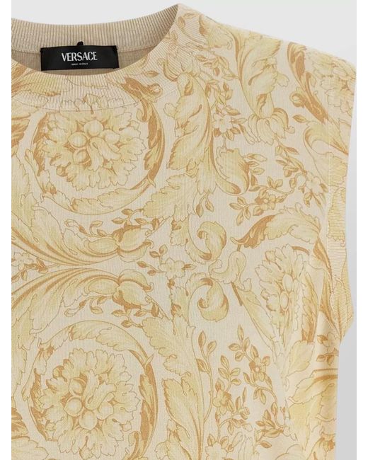 Versace Natural Barocco Floral Pattern Ribbed Neckline Vest