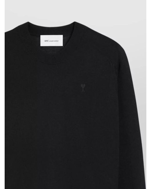 AMI Black Crew Neck Sweater Long Sleeves Ribbed Trims for men