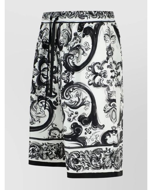 Dolce & Gabbana Black 'Maiolica' Silk Bermuda Shorts for men