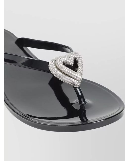 Mach & Mach Gray Double Heart Rubber Thong Flat Flip Flops