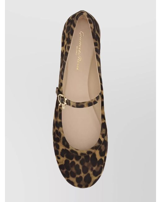 Gianvito Rossi White Leopard Print Suede Front Strap Ballerina Shoes