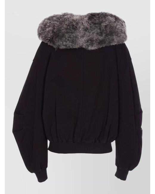 Dolce & Gabbana Blue Fur Trim Hooded Bomber Jacket for men