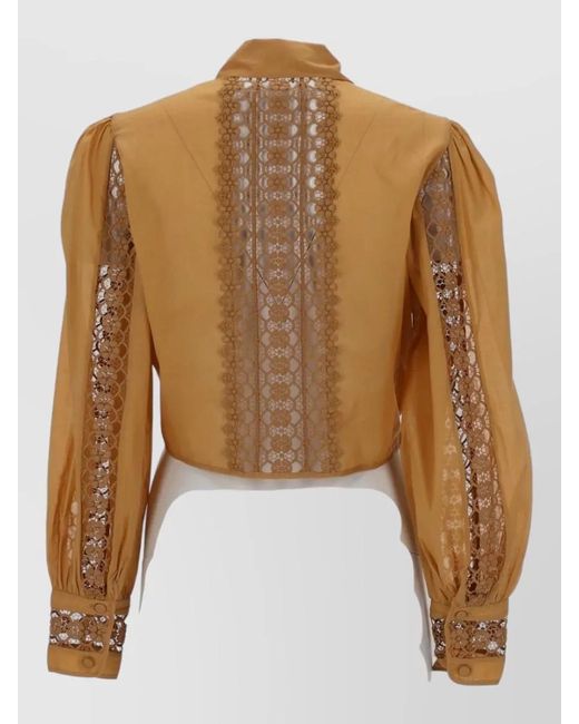 Charo Ruiz Brown Devi Lace Cropped Shirt Tie Front