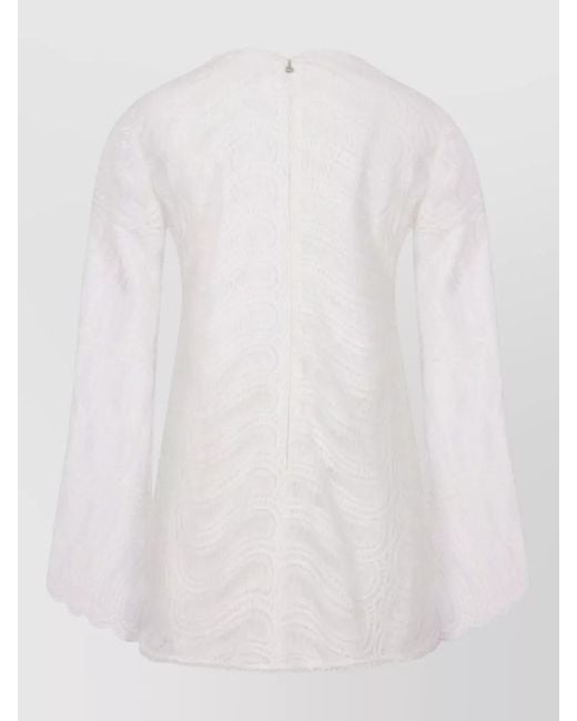 Raquel Diniz White Bell Sleeves Silk Nylon Textured Dress