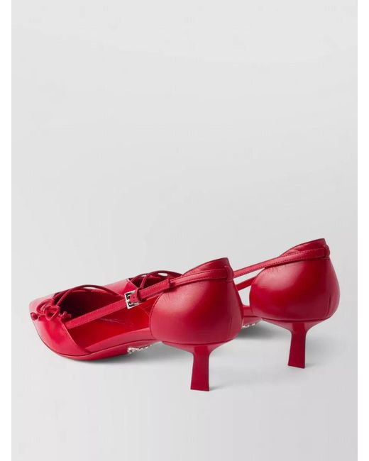 Prada Red Bow Kitten Heel Pointed Toe Strappy Pumps