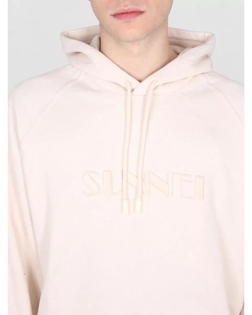Sunnei White Hooded Sweater Drawstring Hood Ribbed Cuffs Hem for men