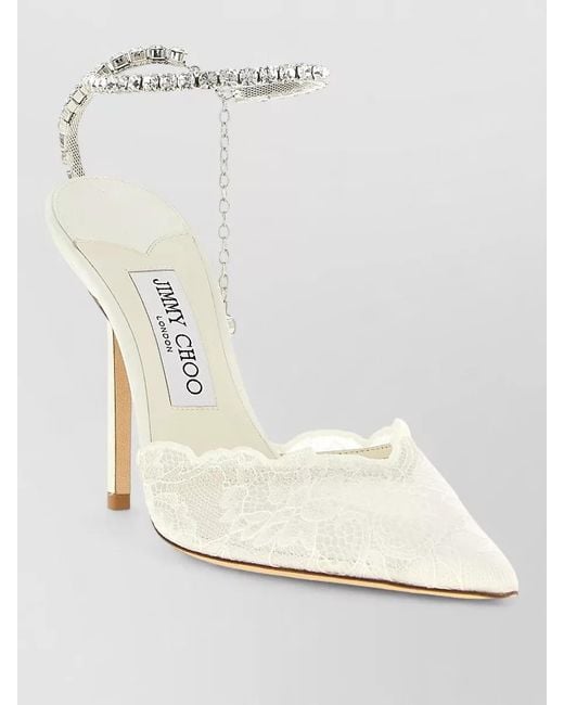 Jimmy Choo White Crystal-Embellished Lace Pumps