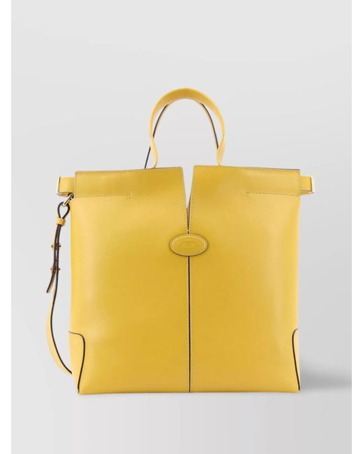 Tod's Yellow Leather Handbag With Frontal Logo Patch