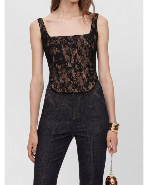 Self-Portrait Black Lace Corset Top Square Neckline Sleeveless