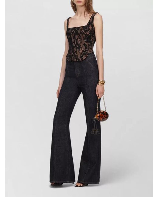 Self-Portrait Black Lace Corset Top Square Neckline Sleeveless