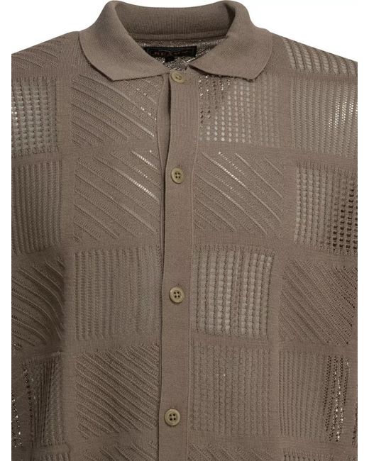Beams Plus Brown Textured Knit Polo Shirt for men