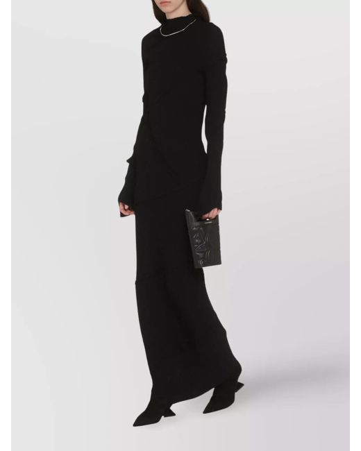Balenciaga Black Ribbed Asymmetric Maxi Dress